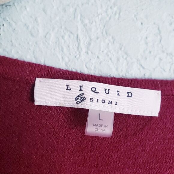 Liquid by Sioni Burgundy Wine Embellished Rhinestone Sweater - Picture 3 of 7